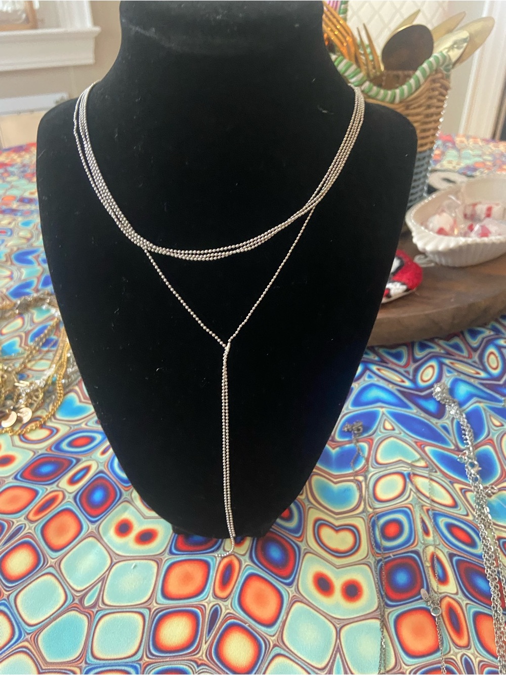 Silver Layered Y-Chain Necklace - Unbranded